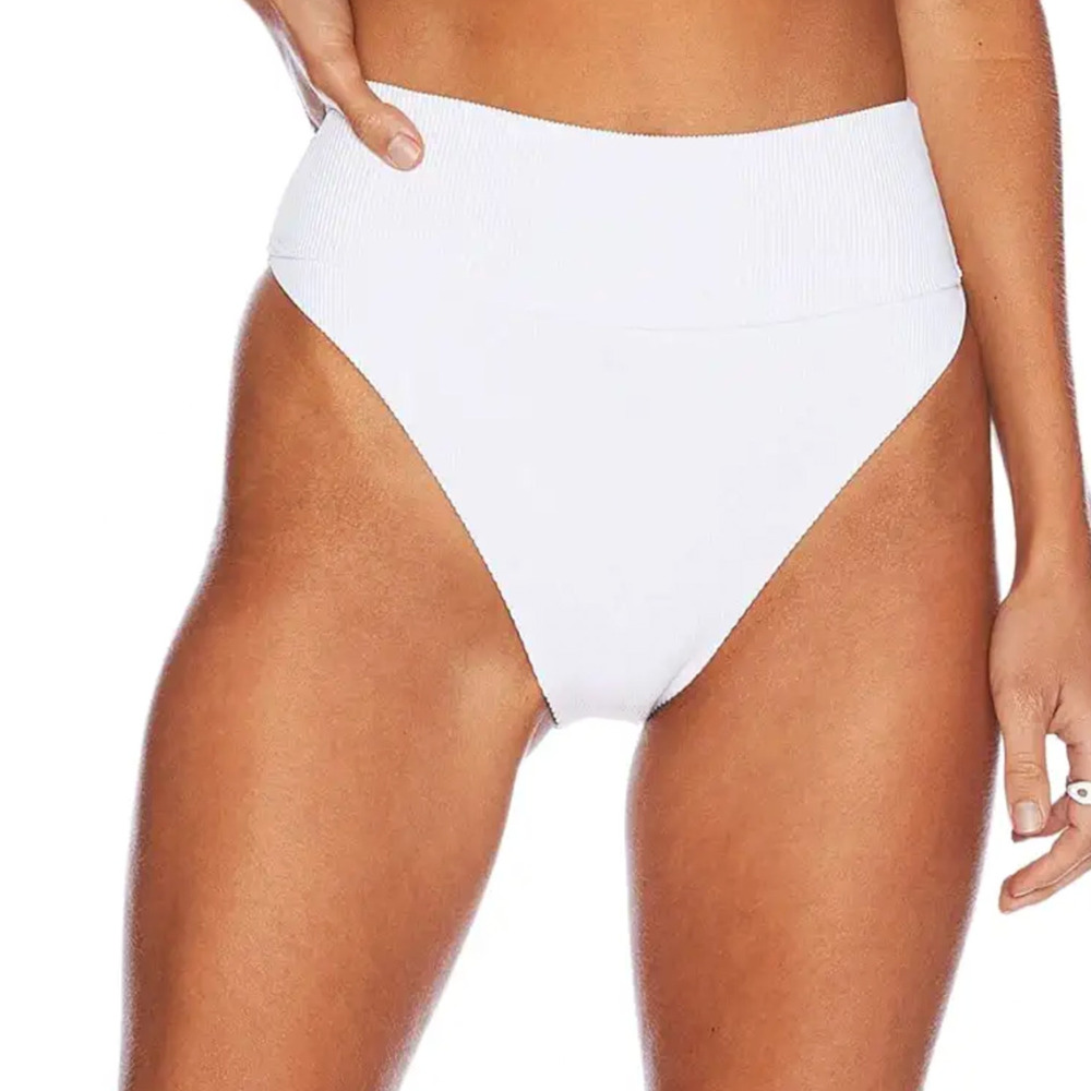 BEACH RIOT Women's Highway Bikini Bottom Large White Ribbed Knit NWT